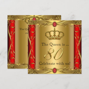 Queen or King Regal Red Gold 80th Birthday Party Invitation