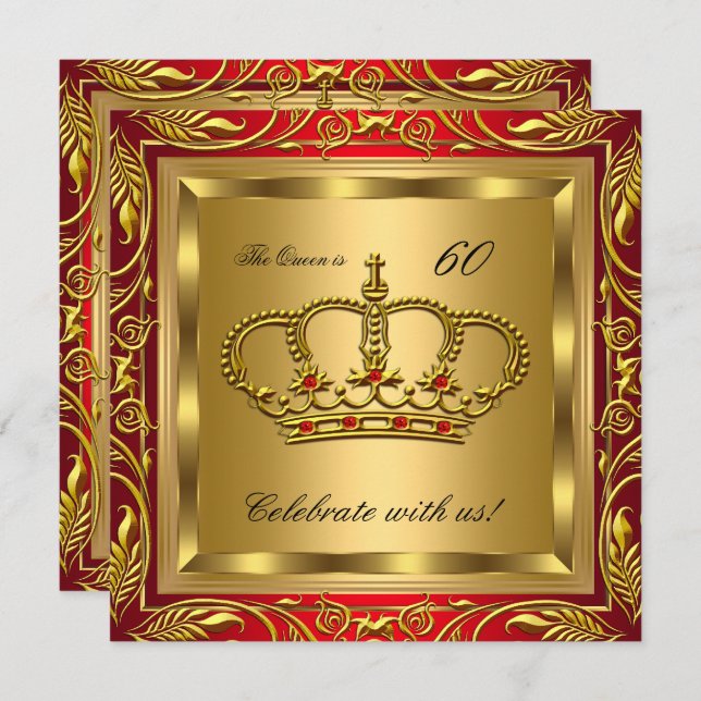 Queen or King Regal Red Gold Birthday Party Invitation (Front/Back)