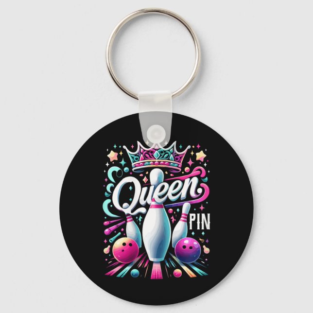 Queen Pin Shirt Bowler Bowling League For Bowling  Key Ring (Front)