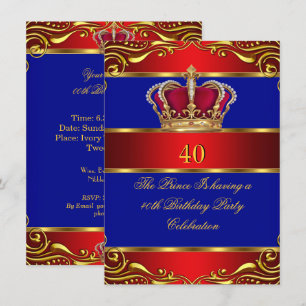 Queen Prince King Regal Red Gold Blue Crown Invitation