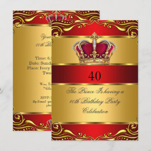 Queen Prince King Regal Red Gold Crown Birthday Invitation