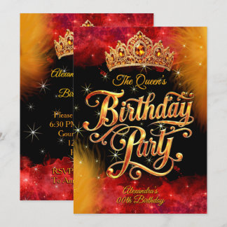 Queen Princess Birthday Gold Orange Red Party Invitation