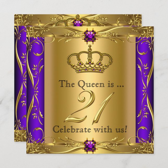 Queen Princess Regal Purple 21st Birthday Party Invitation (Front/Back)