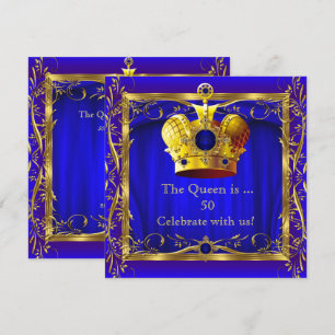 Queen Royal Blue Purple Gold 50th Birthday Party Invitation