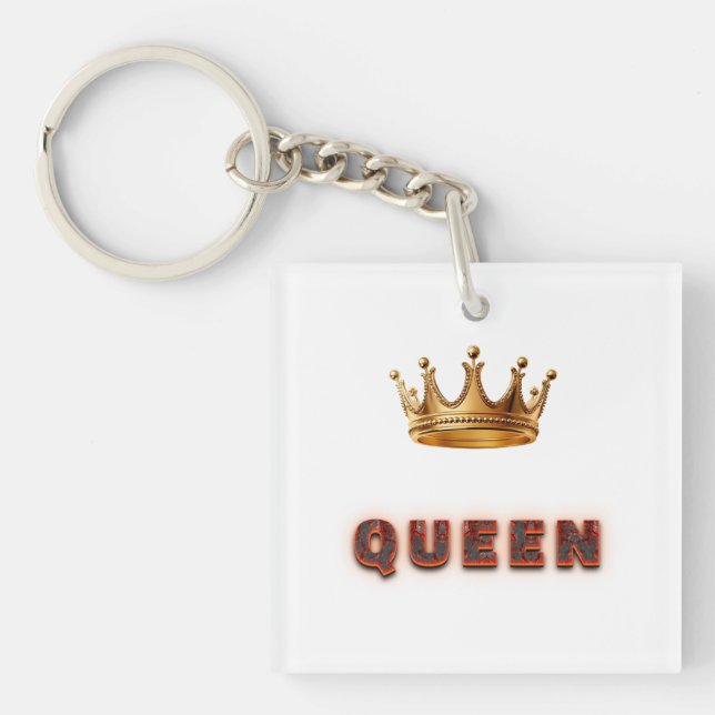 Queen Text Design With Fiery Texture Key Ring (Front)