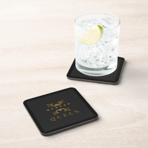 Queen Text Hard Plastic Coasters with Crown Image 