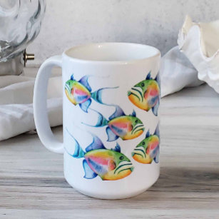 Queen Triggerfish Tropical Fish Watercolor Art Coffee Mug