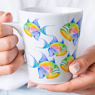 Queen Triggerfish Tropical Fish Watercolor Art Latte Mug