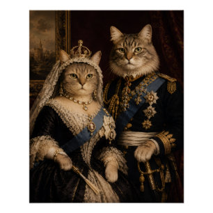 Queen Victoria and Prince Albert Cats Portrait  Poster