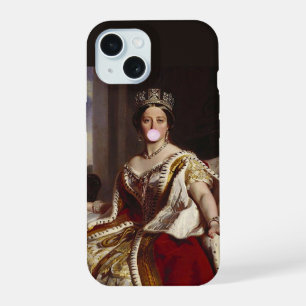 Queen Victoria blowing a pink bubble gum iPhone 15 Case
