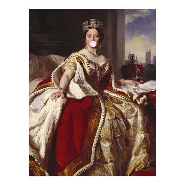 QUEEN VICTORIA BLOWING A PINK BUBBLE GUM  PHOTO PRINT (Front)