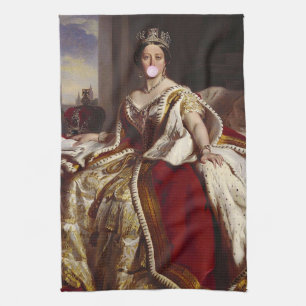 Queen Victoria Blowing Pink Bubble gum Tea Towel