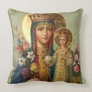 Queen Virgin Mary Madonna Jesus Christ Flowers Cushion