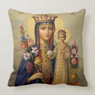 Queen Virgin Mary Madonna Jesus Christ Flowers Cushion