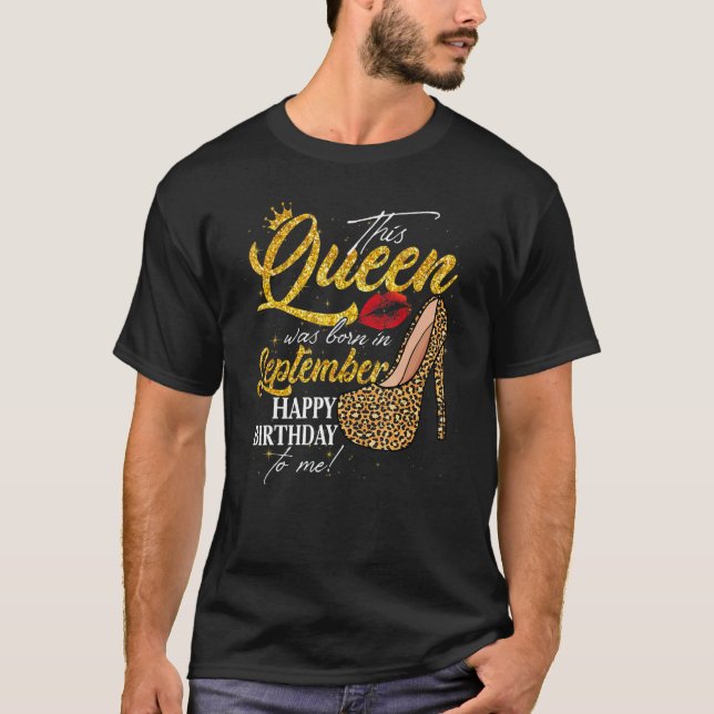Queen Was Born In September Women Birthday Leopard T-Shirt (Front)