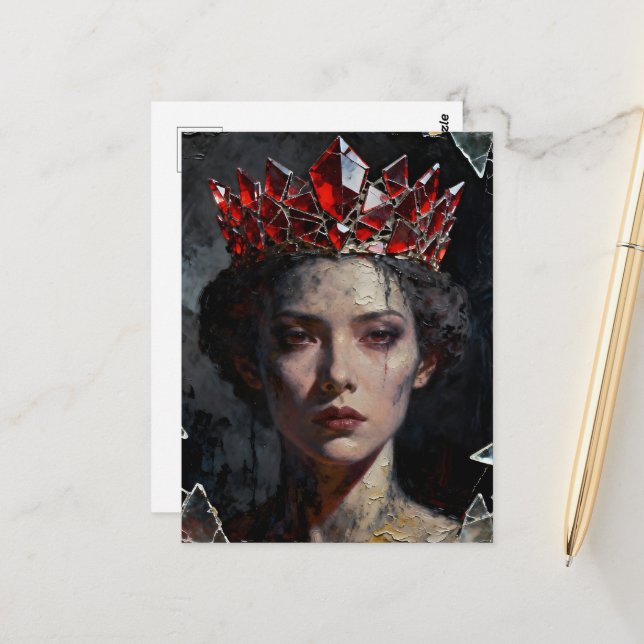 Queen With Broken Red Glass Crown Postcard (Front/Back In Situ)