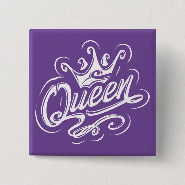 Queen With Crown, Typography Design 15 Cm Square Badge (Front)
