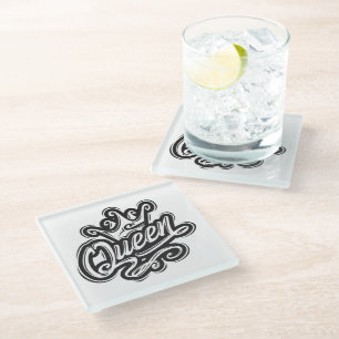Queen With Crown, Typography Design Glass Coaster