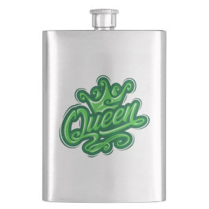 Queen With Crown, Typography Design Hip Flask