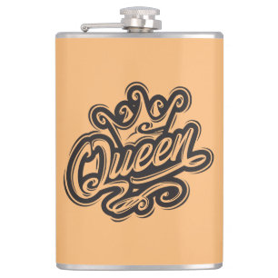 Queen With Crown, Typography Design Hip Flask