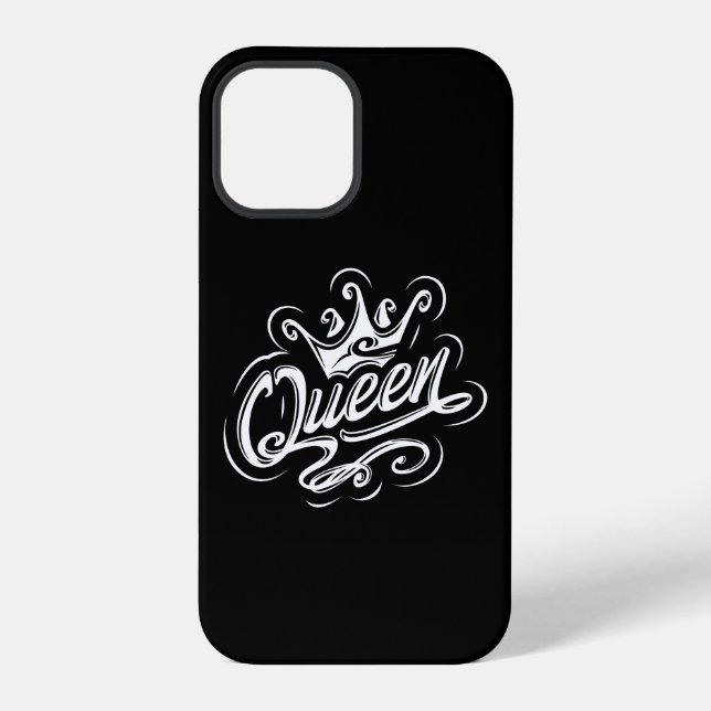 Queen With Crown, Typography Design iPhone Case (Back)