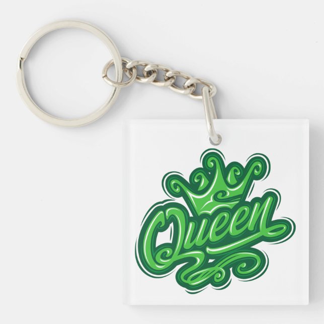 Queen With Crown, Typography Design Key Ring (Front)