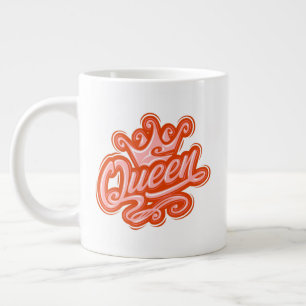 Queen With Crown, Typography Design Large Coffee Mug