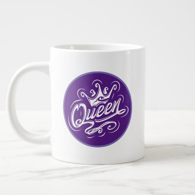 Queen With Crown, Typography Design Large Coffee Mug (Left)