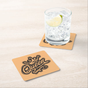 Queen With Crown, Typography Design Square Paper Coaster