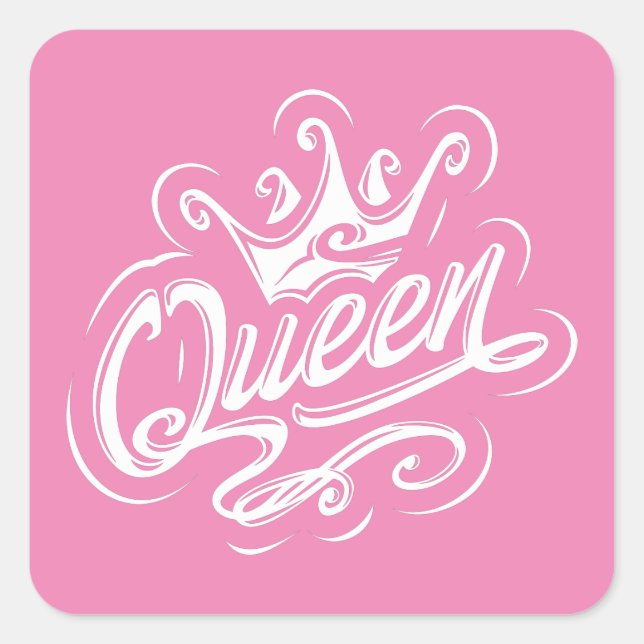 Queen With Crown, Typography Design Square Sticker (Front)