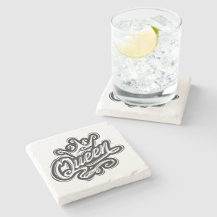 Queen With Crown, Typography Design Stone Coaster