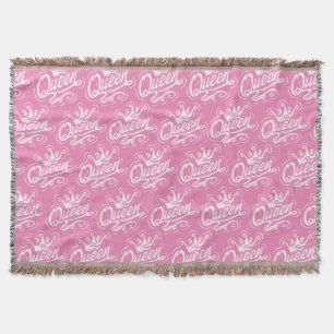 Queen With Crown, Typography Design Throw Blanket