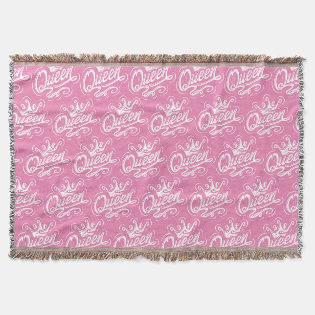 Queen With Crown, Typography Design Throw Blanket (Front)