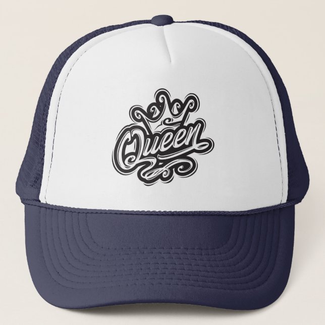 Queen With Crown, Typography Design Trucker Hat (Front)