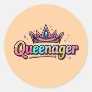 Queenager Retro Aesthetic – Funny Empowering Gift Classic Round Sticker