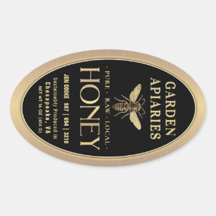Queenline 16 and 32oz Black Honey Jar Queen Bee Oval Sticker
