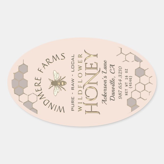 Queenline Honey Label 16/32oz Honeycomb Bee  (Front)