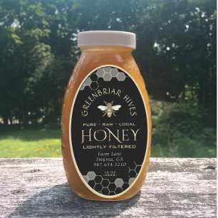 Queenline Honey Label 16/32oz Honeycomb Bee Black