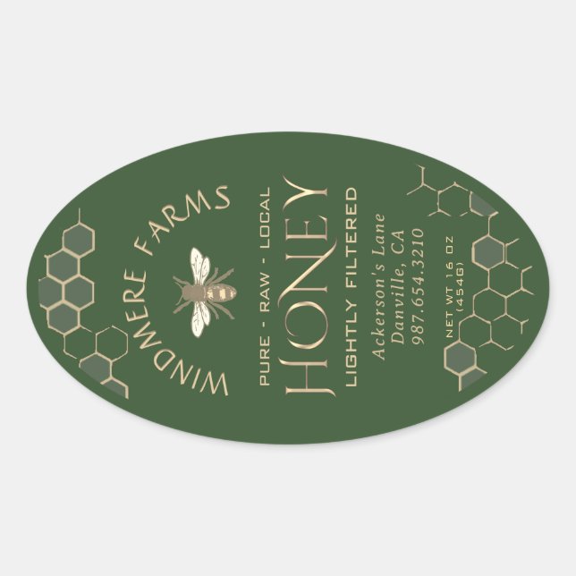 Queenline Honey Label 16/32oz Honeycomb Bee Green (Front)