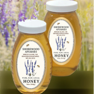 Queenline Oval Honey Gold Border Bees Lavender    Oval Sticker