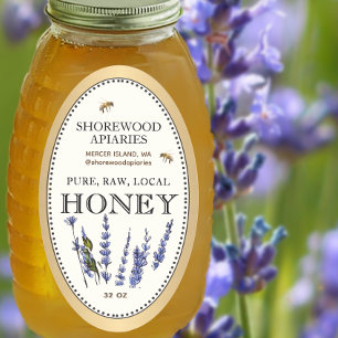 Queenline Oval Honey Gold Border Bees Lavender Oval Sticker