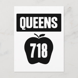 Queens 718 Cut Out of Big Apple & Banner, 1 Colou Postcard