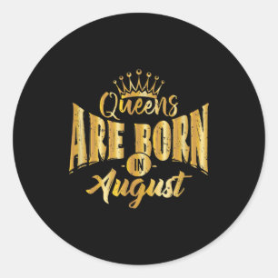 Queens Are Born In August Black Afro Woman Bday Classic Round Sticker
