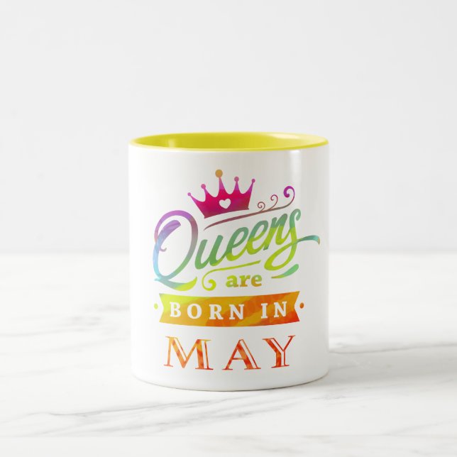 Queens are born in May Birthday Gift Two-Tone Coffee Mug (Center)
