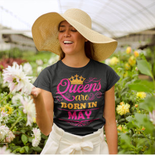 Queens are Born in May Faux Glitter Birthday T-Shirt