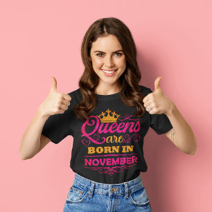 Queens are Born in November Faux Glitter Birthday T-Shirt