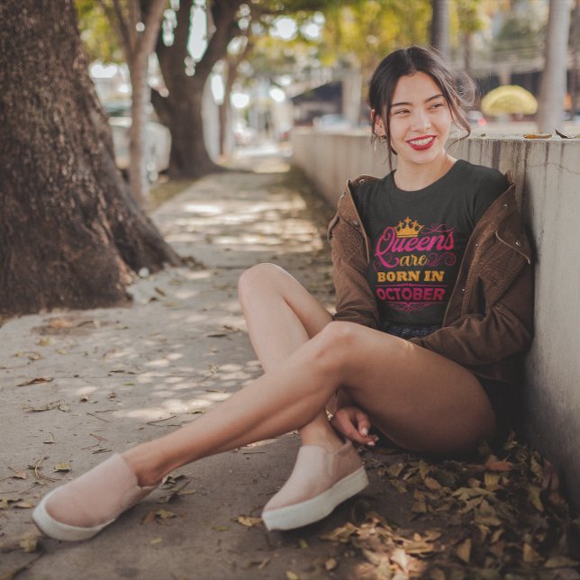 Queens are Born in October Faux Glitter Birthday T-Shirt (Creator Uploaded)