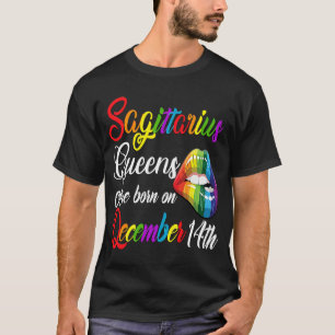 Queens Are Born on December 14th Rainbow Lips Sagi T-Shirt