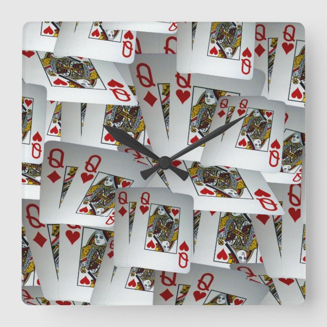 "Queen's Gambit: Scattered Pairs of Pocket Queens" Square Wall Clock (Front)