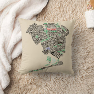Queens New York, NYC Word Art Map Cushion